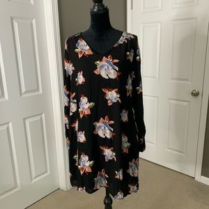 CRESCENT black floral dress pockets BNWT LARGE